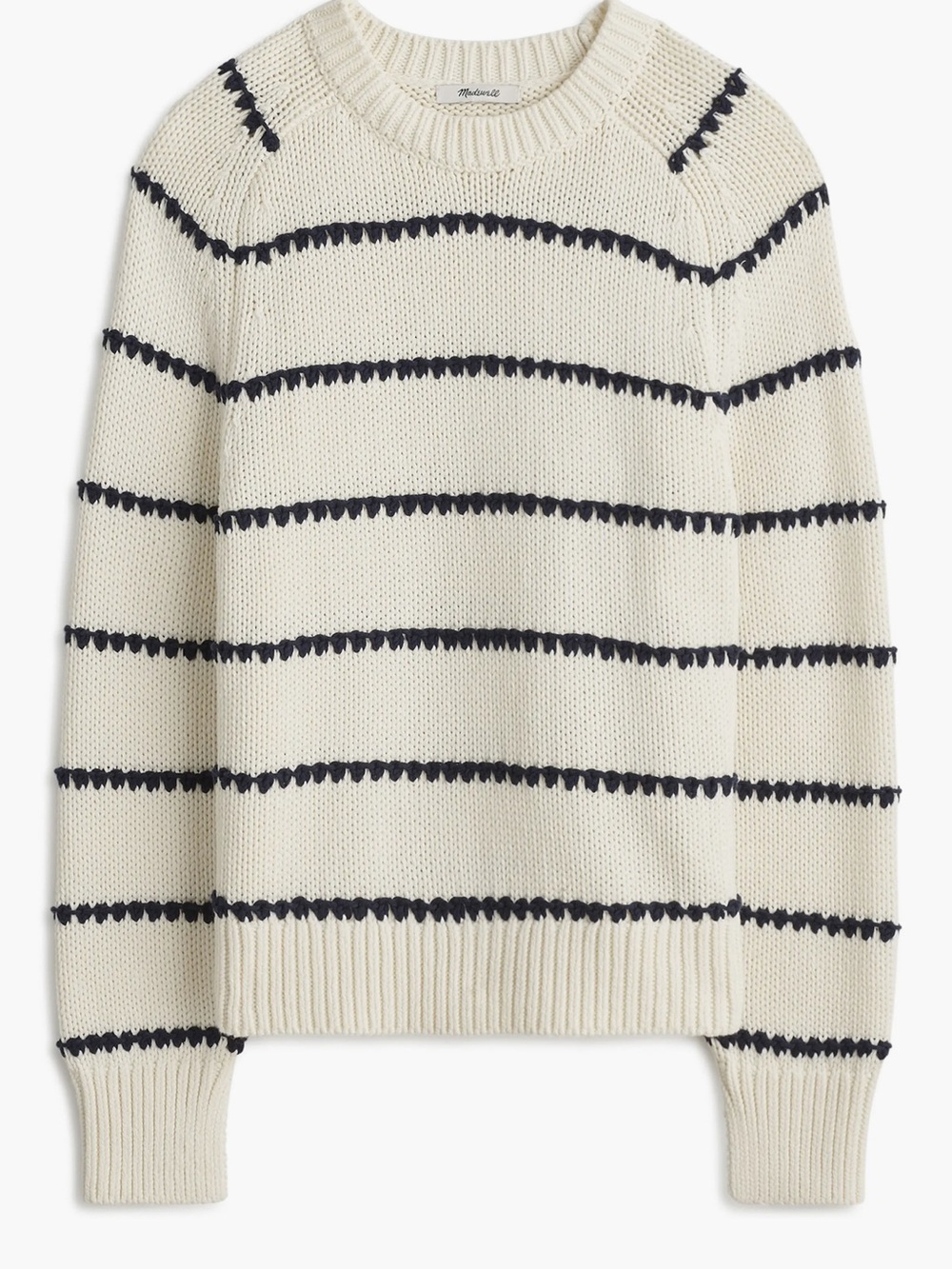 Madewell Cream and Black Striped Crewneck Sweater